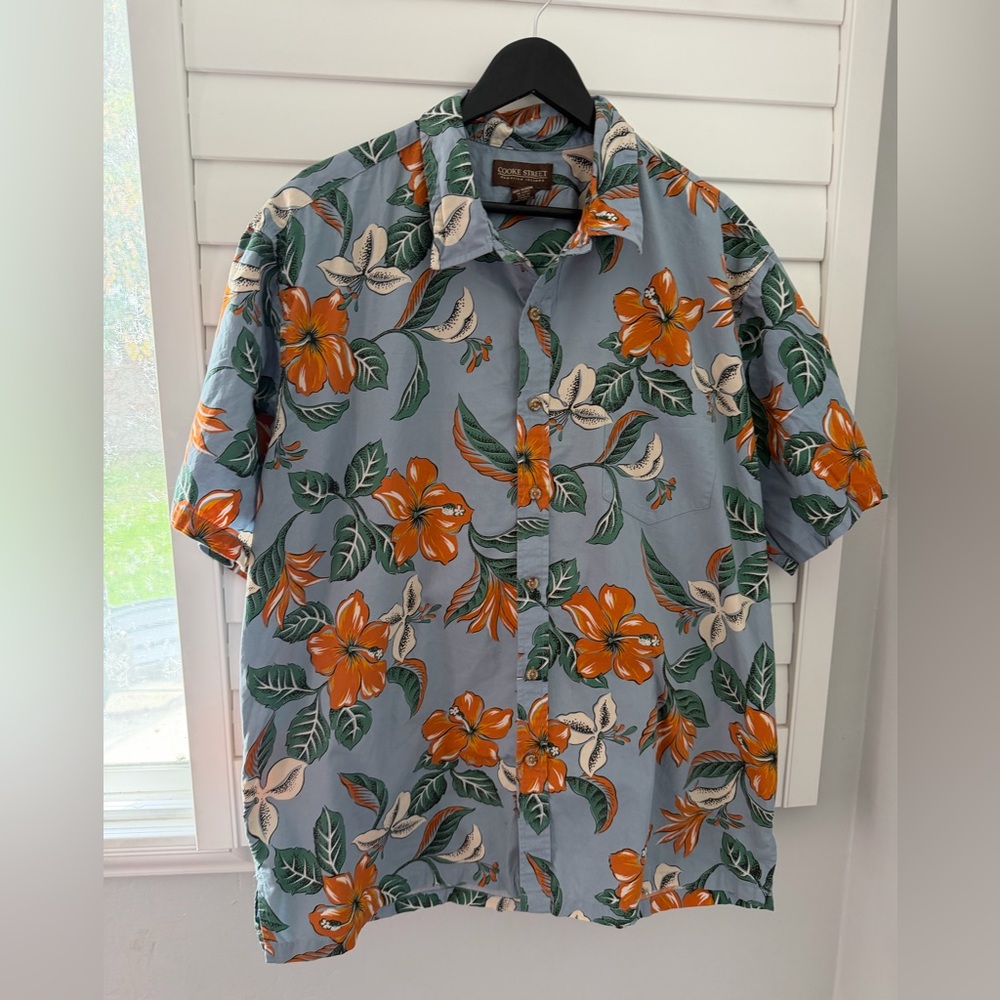 Cooke Street Hawaiian Islands Men’s Hawaiian Shirt 2XL Blue Orange Floral